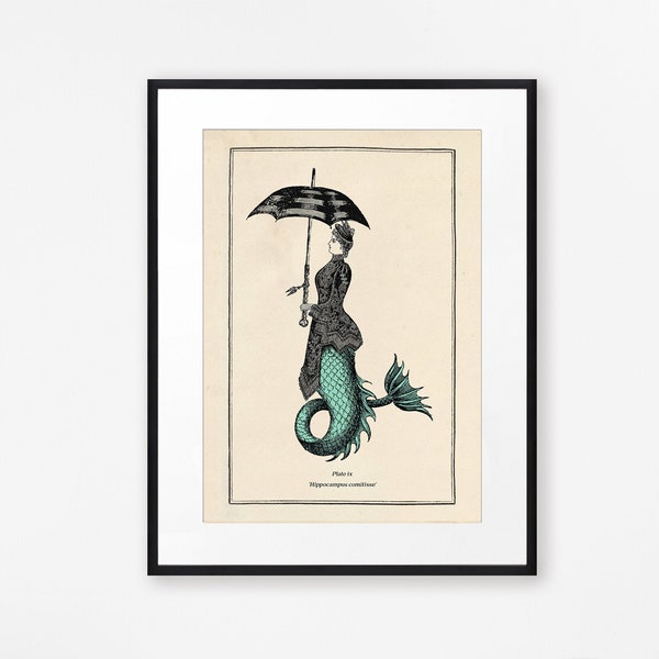 Vintage Surreal Print, Surreal Collage, Gothic Wall Print, Vintage Seahorse Print, Steampunk Wall Print