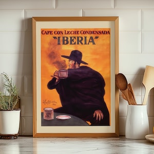 Regalo de café para cocina vintage, arte de pared, decoración de cafetería, cartel Art Nouveau, decoración de restaurante amante del café, cartel publicitario vintage naranja