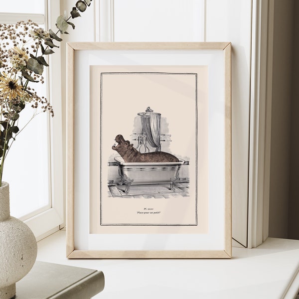 Bathroom Print Funny Hippo Print Surreal Art Vintage Decor Vintage Bathroom Eclectic Decor