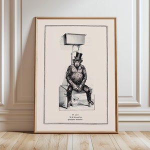 Divertida decoración del baño, arte de la pared del inodoro, mono grosero en el inodoro, impresión para el regalo del baño para el baño del estudiante, arte animal surrealista vintage
