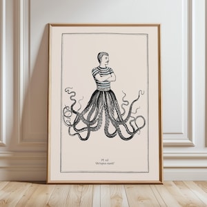 Vintage Surreal Print H P Lovecraft Art Vintage Octopus Print Steampunk Wall Print Gothic Style Art Print