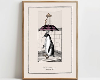 Fun Bathroom Wall Art Printable Penguin Print for Kid's Bathroom Shower Room Decor Digital Download Rockhopper Penguin Gift New Home