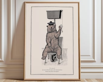 Cute Bear on Toilet Bathroom Wall Art Bathroom Decor Cute Print Bathroom Humour Funny Animal Print, Surreal Art