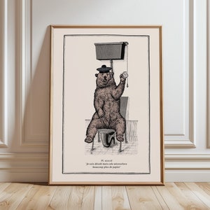 Cute Bear on Toilet Bathroom Wall Art Bathroom Decor Cute Print Bathroom Humour Funny Animal Print, Surreal Art