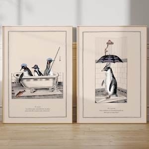 Cute Penguins Print Bathroom Wall Art Cute Animal Prints Surreal Art Vintage Art Bathroom Decor Kids Bathroom Rockhopper Penguin