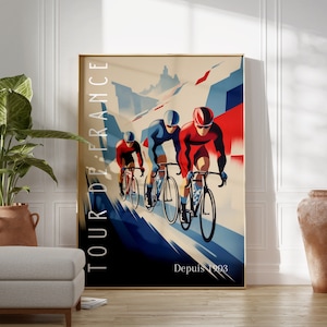 Cartaz de ciclismo Presente de ciclismo Impressão do Grand Tour Presentes de ciclismo Tour de France Decoração de meados do século, Impressão de bicicleta, Le Tour Race, Arte modernista