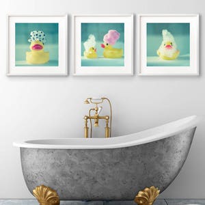 Set of 3 Cute Rubber Duck Prints, Bathroom Wall Art Set, Kid's Bathroom Prints image 2