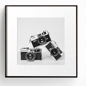 Vintage Film Cameras  Print Black and White Retro Wall Art