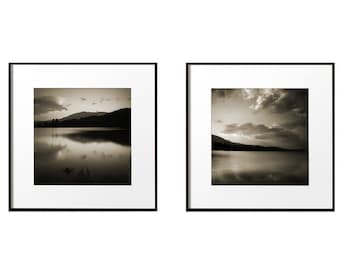Pair Landscape Prints Lake District Black and White Art Landscape Photography Matching Wall Art Mountains and Lakes, Large Square Print