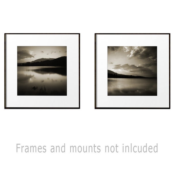 Paire d'impressions de paysages Lake District, photographie d'art noir et blanc de paysage, art mural assorti, montagnes et lacs, grande impression carrée