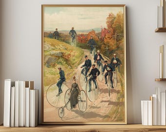 Impression vélo vintage décoration murale vintage chambre vélo Art Penny Farthing cyclisme affiche homme des cavernes décor vintage vélo cadeau cyclisme Art chambres
