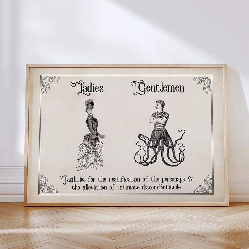 Vintage lustiges Toilettenschild | Witzige Badezimmer Kunst | Damen Herren Gothic Dekor | Steampunk Wandkunst | Eklektisches Paar Geschenk Bild 11