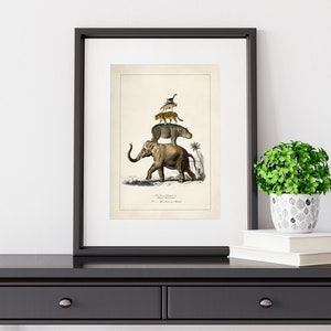 Surreal Art, Jungle Decor, Neutral Color Art, Elephant Print, Vintage Illustration, Eclectic Decor image 2