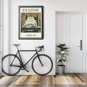 Gallery Wall Art Medieval Cat Theme Whimsical Gothic Print Kitchen Dining Room Decor Unique Animal Portrait White Cat Design Fish Skeleton Accent Perfect Gift Cat Lover Collection Home Wall Art Present