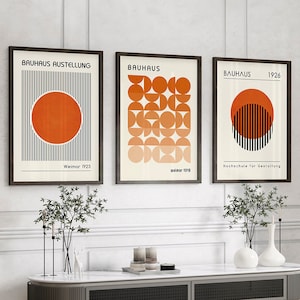 Bauhaus-poster Afficheset Orange väggkonst Minimalistisk väggkonst Konst från mitten av århundradet Bauhaus-tryck Abstrakt konst Bauhaus-tryckset bild 2