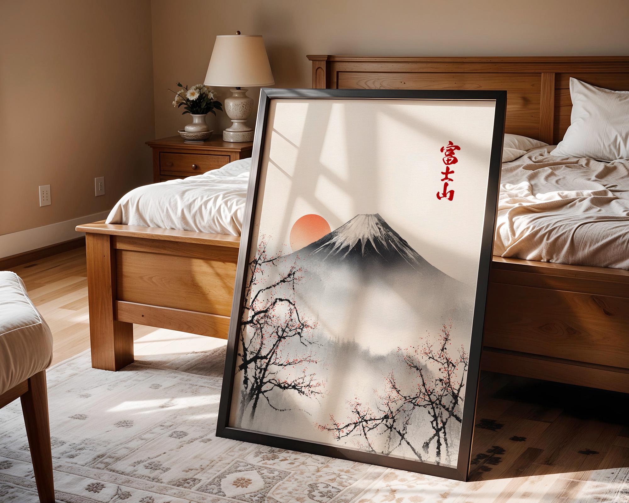 Japanese Wall Art Mount Fuji Print Minimalist Landscape Poster Zen Ink ...