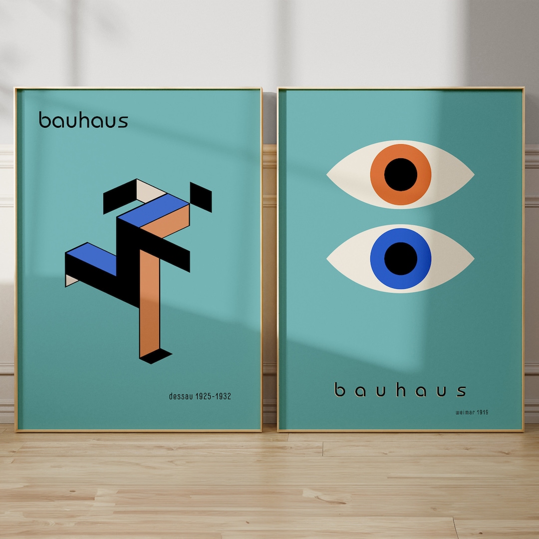 Bauhaus Print Set Turquoise Modern Art Posters Mid Century Modern Wall ...