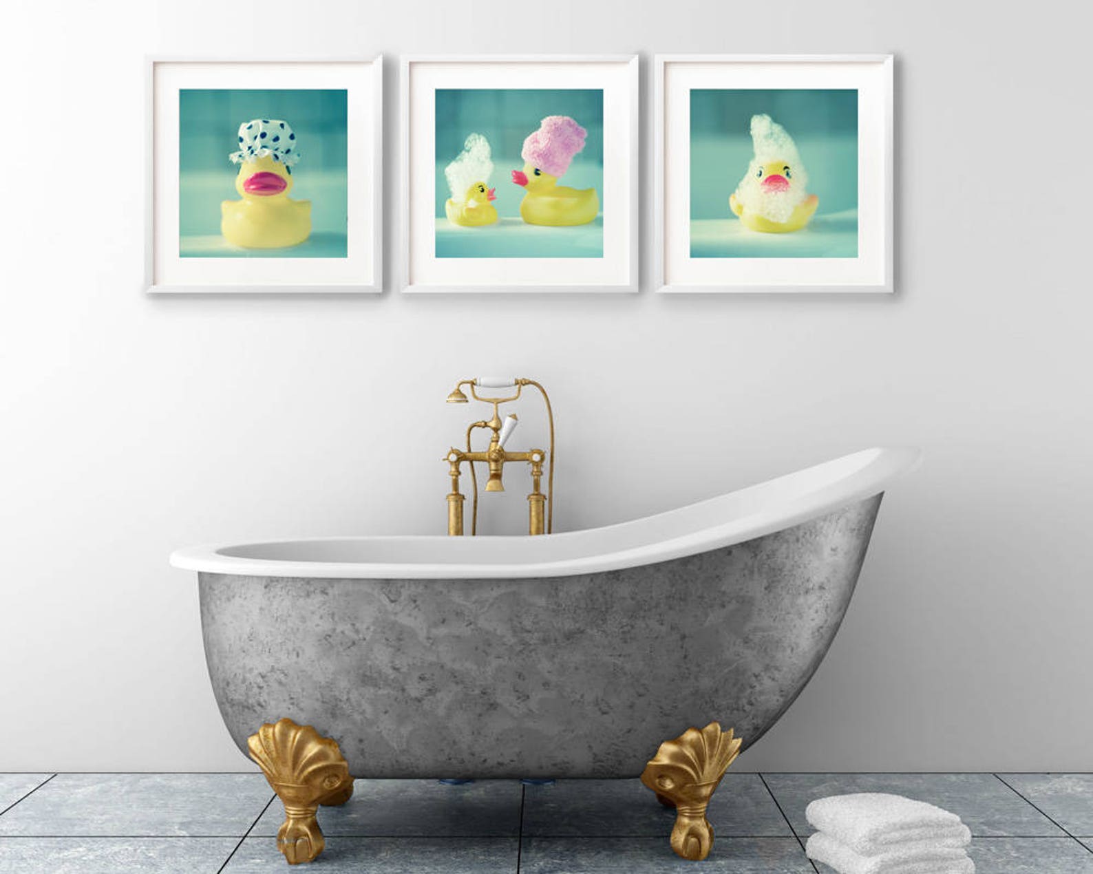 Set of 3 Cute Rubber Duck Prints Bathroom Wall Art Set Kid's Bathroom ...
