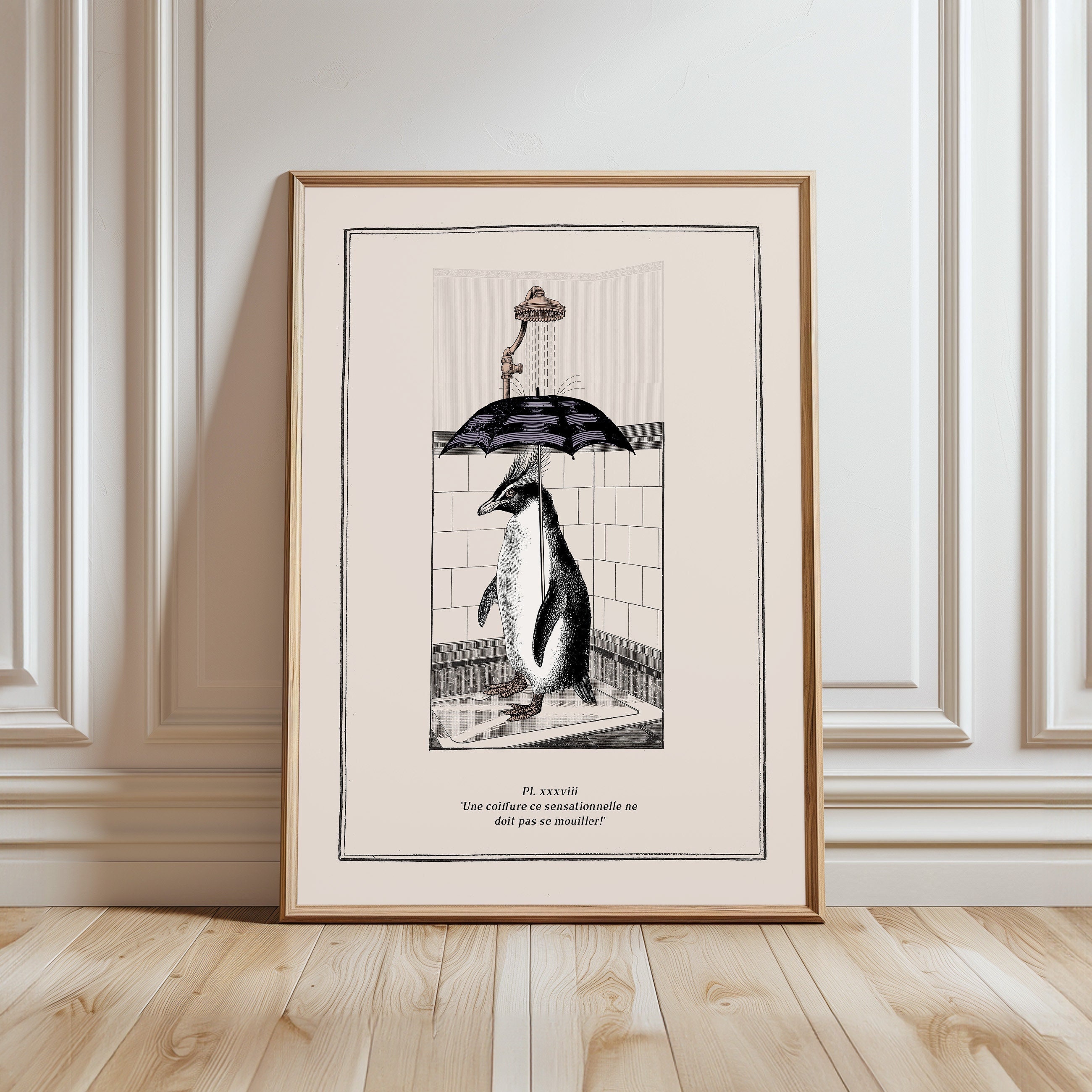 Funny Rockhopper Penguin Art Bathroom Wall Art Shower Room Print Vintage Surreal Print Funny Animal Art Bathroom Print