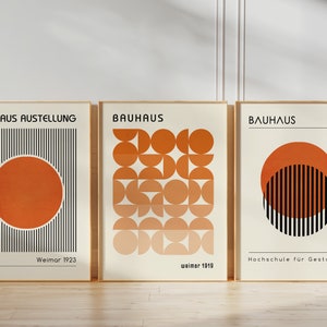 Bauhaus-poster Afficheset Orange väggkonst Minimalistisk väggkonst Konst från mitten av århundradet Bauhaus-tryck Abstrakt konst Bauhaus-tryckset bild 3