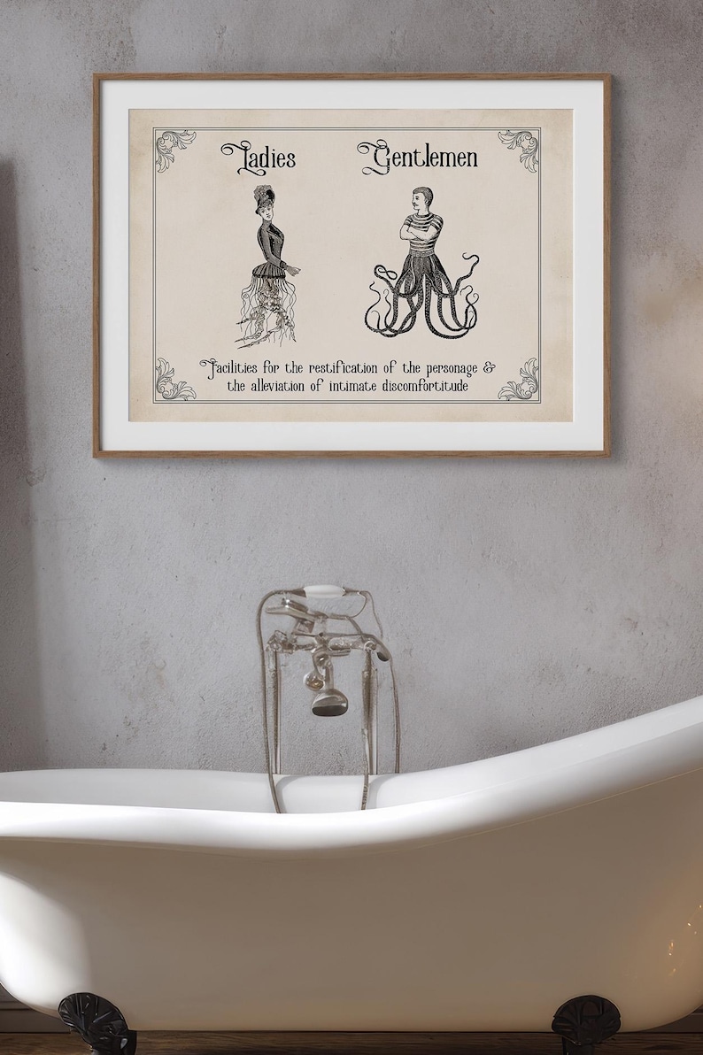Vintage lustiges Toilettenschild | Witzige Badezimmer Kunst | Damen Herren Gothic Dekor | Steampunk Wandkunst | Eklektisches Paar Geschenk Bild 2
