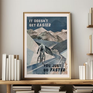Cycling Poster Gifts for Men Cyclist Wall Art Quote Print Bicycle Art Vintage Blue Mid Century Style Cycling Decor Gift Idea for Man Cave