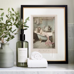Victorian Beach Decor Vintage Mermaid Print Pink Tail Design Coastal Bathroom Art Nautical Home Collection Classic Wall Display Sepia Tone Photography Ocean Theme Essential Beautiful Bathroom Decoration Elegant Style Premium Art Collection