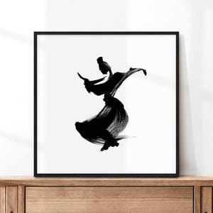 Whirling Dervish Art Black Ink Painting Minimalist Dancer Print Sufi Dance Illustration Abstract Spiritual Artwork Motion Brush Wall