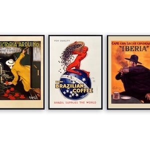 Impresiones de café vintage Anuncios de café vintage Conjunto de 3 impresiones Carteles Art Nouveau Carteles vintage Arte de cocina