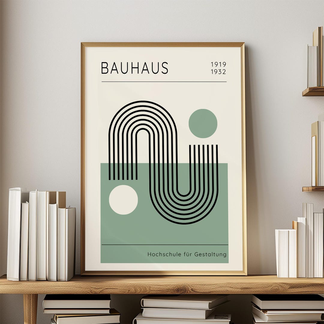 Bauhaus Wall Art Print Design Geometric Shapes Minimalist Poster Sage ...