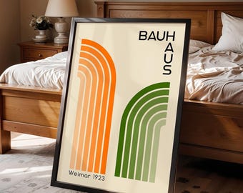 Retro Wall Art Print for Mid Century Modern Design Minimalist Bauhaus Poster Orange Green Decor Accent Geometric Office Artwork