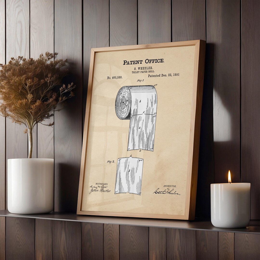 Funny Bathroom Decor Toilet Paper Patent Print Bathroom Wall Art White ...