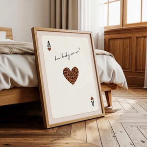 Bedroom Poster How Lucky Are We Playing Card Wall Art Leopard Print Love Heart Lucky Ace Large Neutral Brown Tone Decor Gift