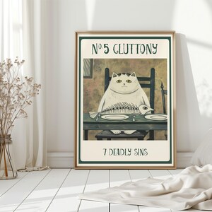 Kitchen Wall Decor Medieval Cat Print Whimsical Gothic Style Dining Room Art Gallery Wall Accent Unique Animal Portrait White Cat Design Fish Theme Collection Perfect Home Accent Cat Lover Gift Present Bundle