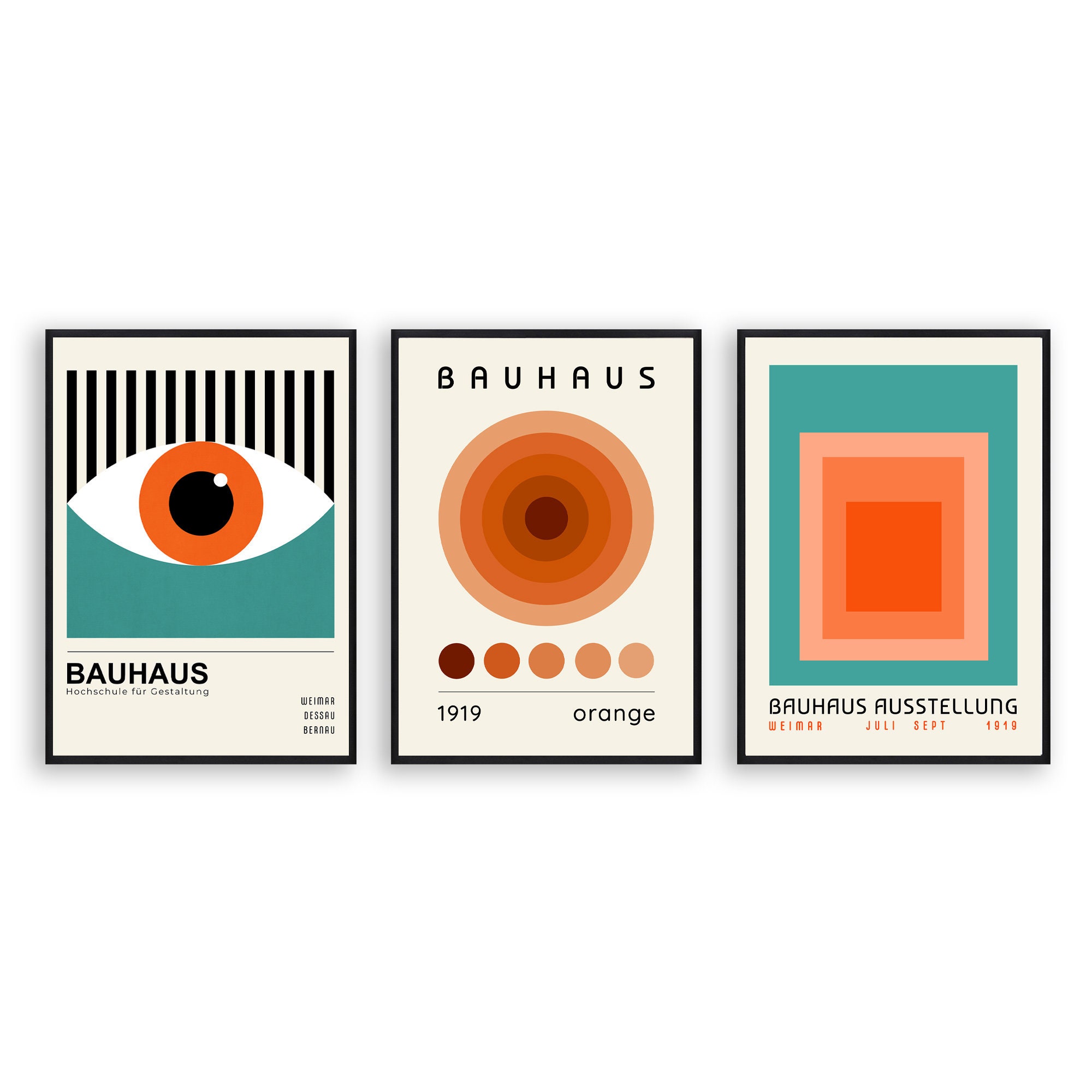 Bauhaus Set Affiche Orange Wall Art Minimalist Wall Art Mid Century Art ...