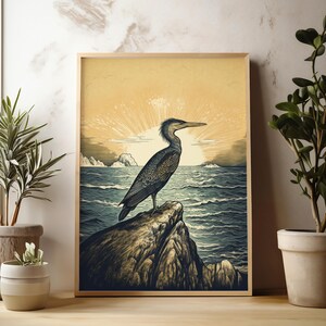 Bird Lover Gift Nature Lover Gift Coastal Home Decoration Beach House Decor Beach Themed Decor Seaside Wall Decor Coastal Wall Art Bird Print Cormorant Print Ocean Art Nature Print Linocut Print