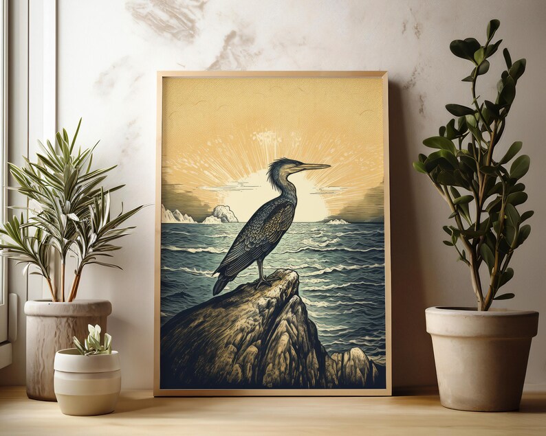 Bird Lover Gift Nature Lover Gift Coastal Home Decoration Beach House Decor Beach Themed Decor Seaside Wall Decor Coastal Wall Art Bird Print Cormorant Print Ocean Art Nature Print Linocut Print