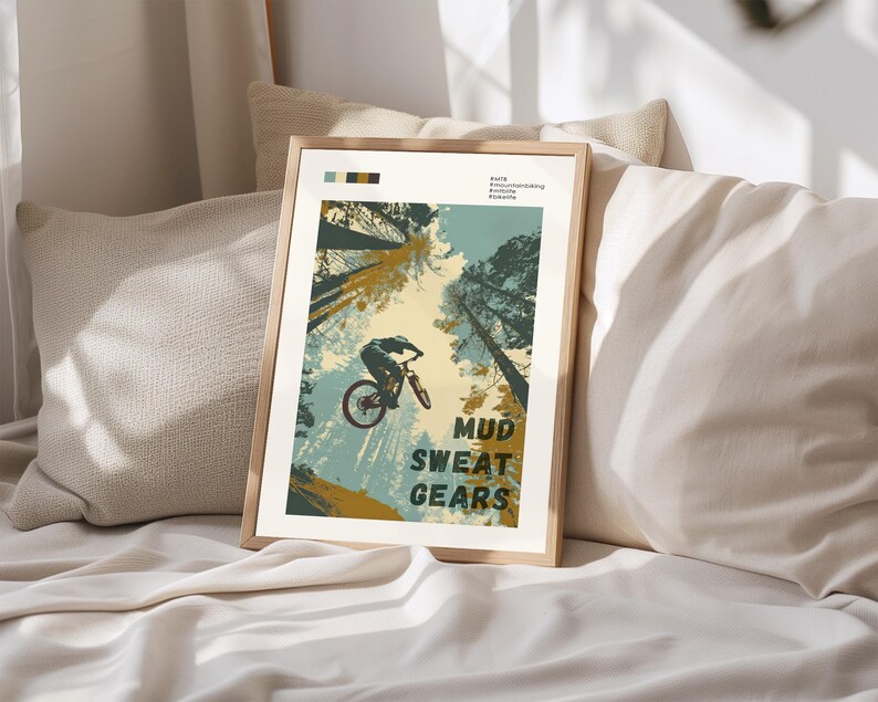 Mountain Bike Art Wall Print Cycling Decoration Man Cave Decor Bike Enthusiast Gift Idea Outdoor Adventure Trail Rider Mtb Design Cycling image 5