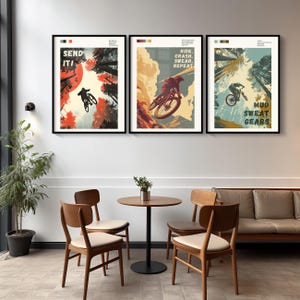 Wall Decoration Set Mountain Bike Art Collection Three Unframed Prints Perfect Bike Shop Display Man Cave Wall Art Home Office Decor Vintage Style Cycling Illustrations Motivational Phrases Adventure Theme Matt Archival Paper Mountain