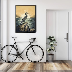 Coastal Wall Art Bird Print Beach House Decor Linocut Cormorant Art Beach Themed Wall Decor Seaside Nature Ocean Print Nautical Home Gift image 6