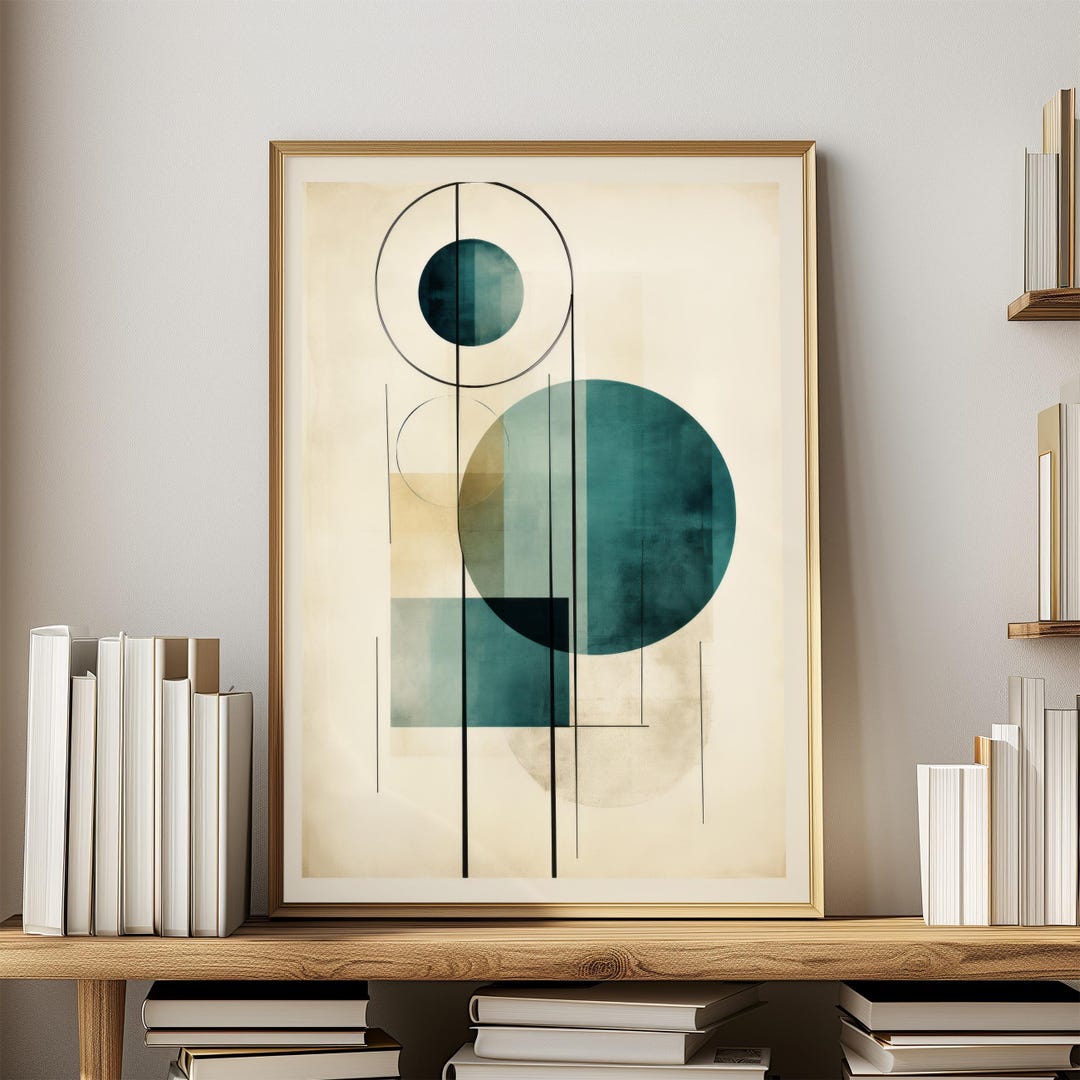 Abstract Geometric Print Teal Art Wall Decor Modern Minimalist Living ...