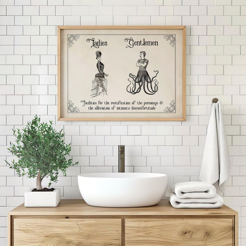 Vintage lustiges Toilettenschild | Witzige Badezimmer Kunst | Damen Herren Gothic Dekor | Steampunk Wandkunst | Eklektisches Paar Geschenk Bild 5