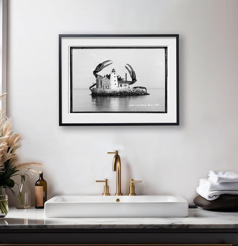 Eigenzinnige vintage nautische muurafdrukken set voor zeildecoratie grappige octopus kunst zeemonsters zwart wit surrealistische foto's grillig oceaanthema afbeelding 12