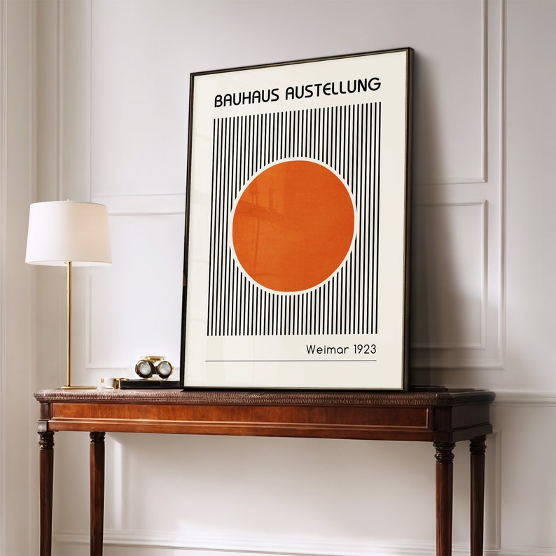 Bauhaus-poster Afficheset Orange väggkonst Minimalistisk väggkonst Konst från mitten av århundradet Bauhaus-tryck Abstrakt konst Bauhaus-tryckset bild 7