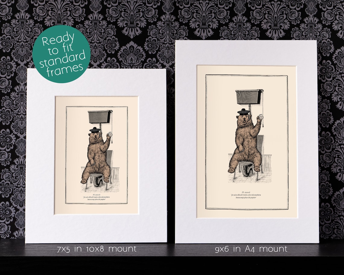Funny Bear on Toilet Print Vintage Surreal Bathroom Art Etsy UK