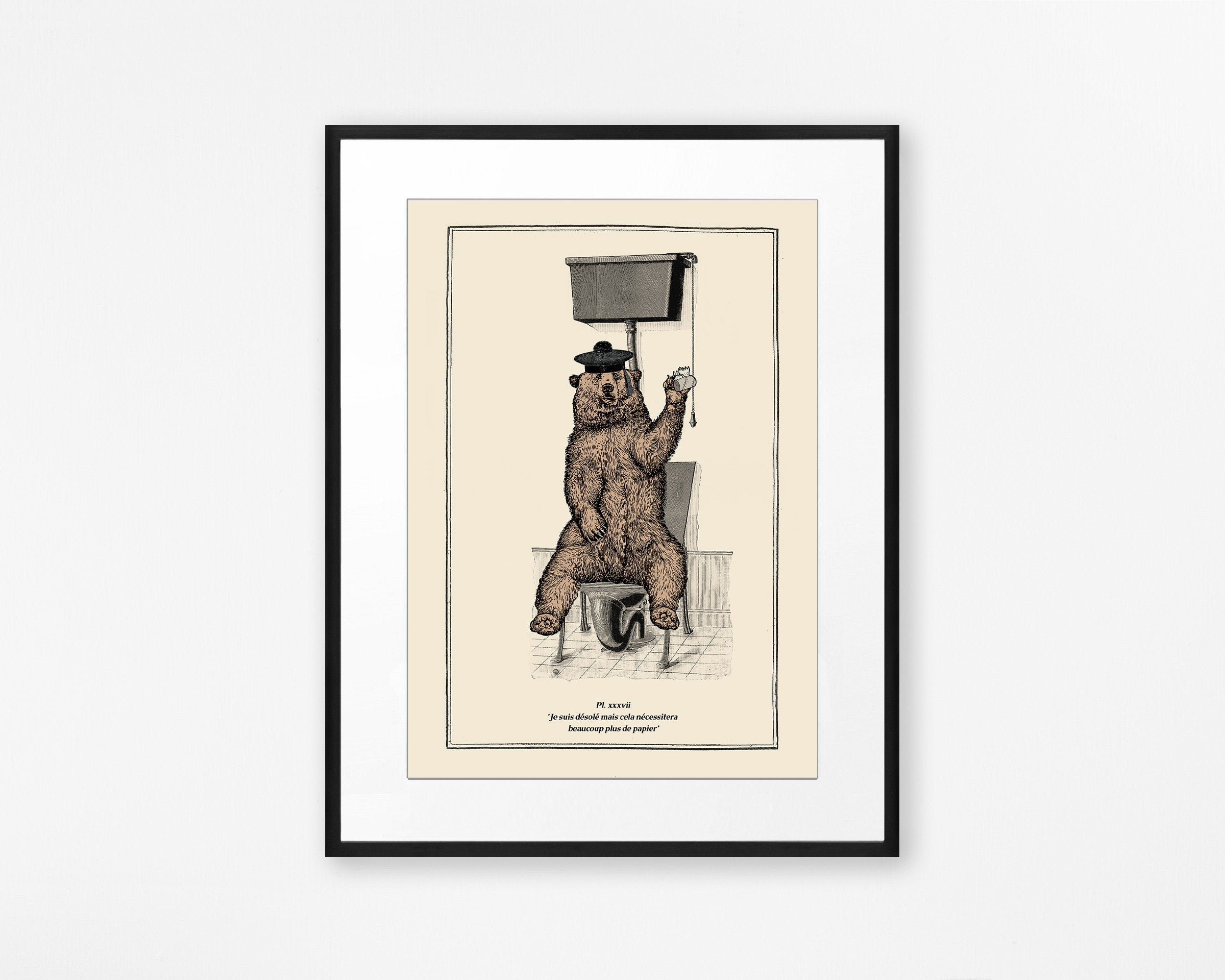 Funny Bear On Toilet Print Vintage Surreal Bathroom Art Etsy