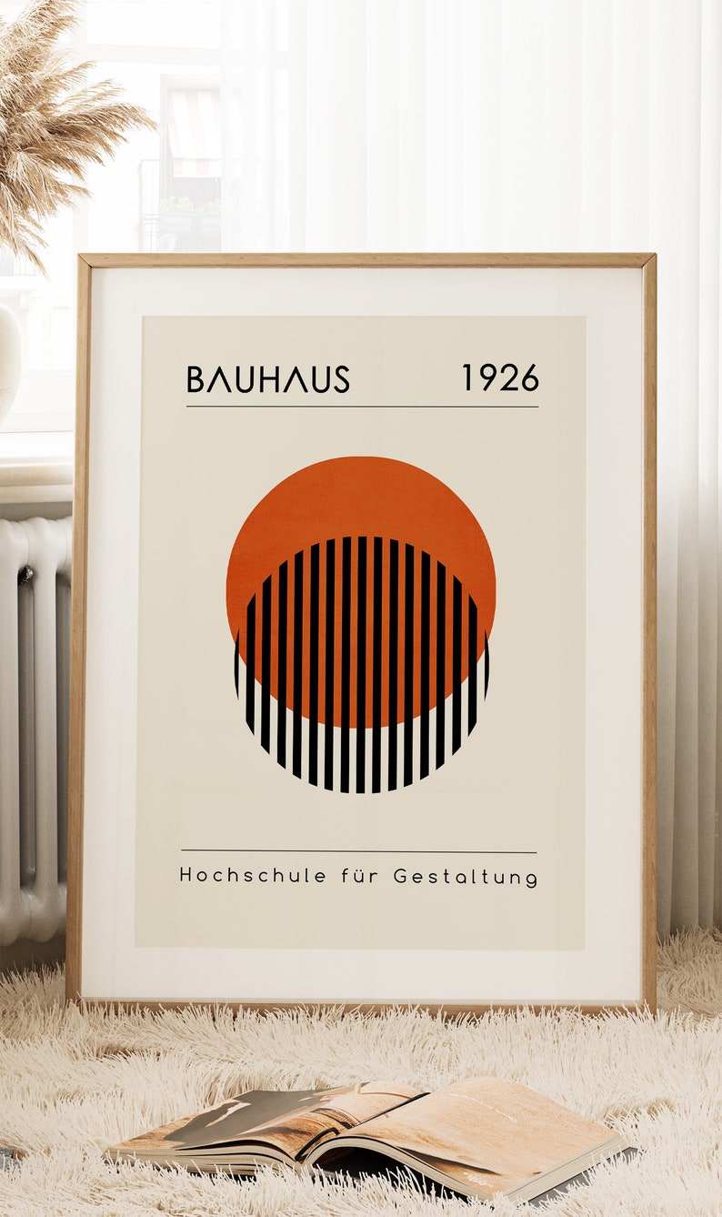 Bauhaus-poster Afficheset Orange väggkonst Minimalistisk väggkonst Konst från mitten av århundradet Bauhaus-tryck Abstrakt konst Bauhaus-tryckset bild 9