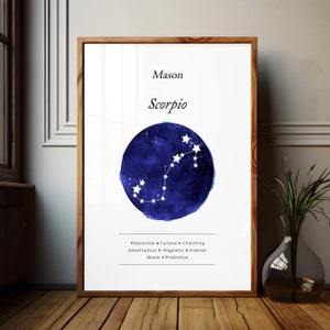 Birthday Zodiac Star Map Gift for Scorpio Star Sign Wall Art Constellation Print for New Baby Gift Horoscope Chart Astrology Decor Print