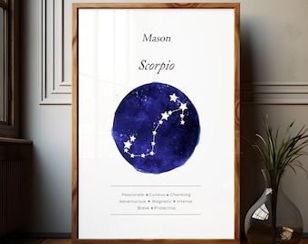 Birthday Zodiac Star Map Gift for Scorpio Star Sign Wall Art Constellation Print for New Baby Gift Horoscope Chart Astrology Decor Print