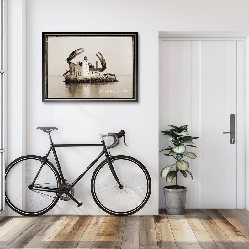 Eigenzinnige vintage nautische muurafdrukken set voor zeildecoratie grappige octopus kunst zeemonsters zwart wit surrealistische foto's grillig oceaanthema afbeelding 14